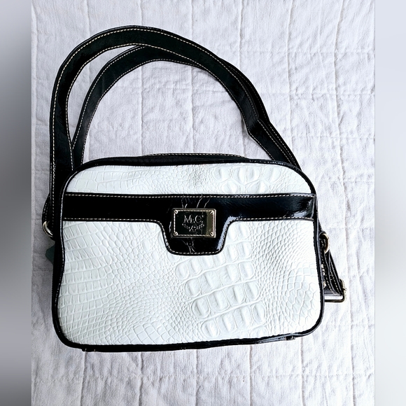 M.C Handbags - M.C. Marc Chantal Black and White/Cream Croc Alligator Crossbody